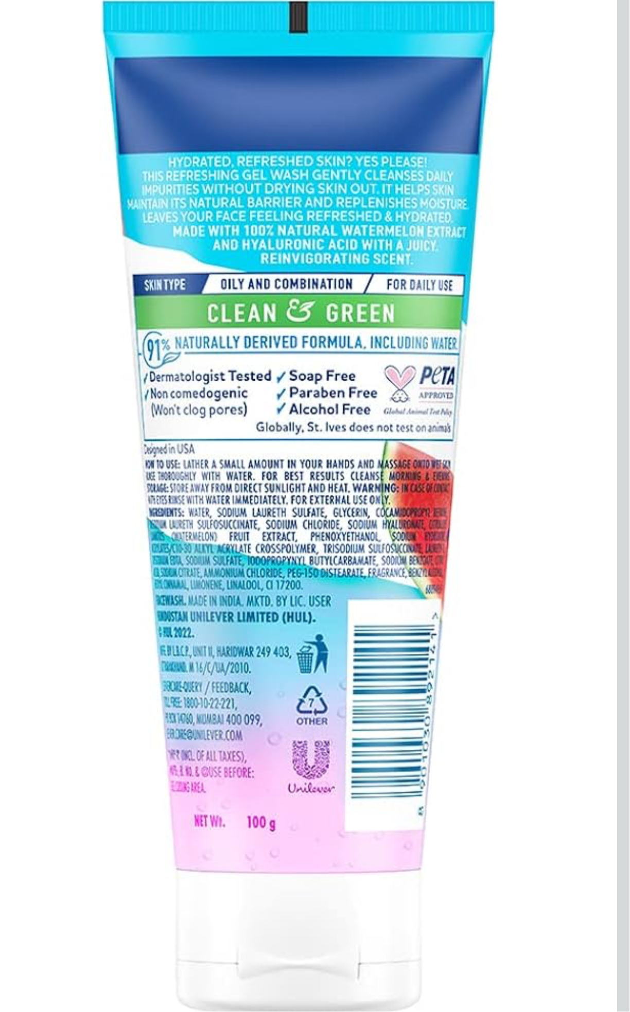 St. Ives Watermelon Hydrating Face Wash Cleanser for Combination Skin Deep Cleansing and Hydration with 100% Natural Extract & Hyaluronic Acid