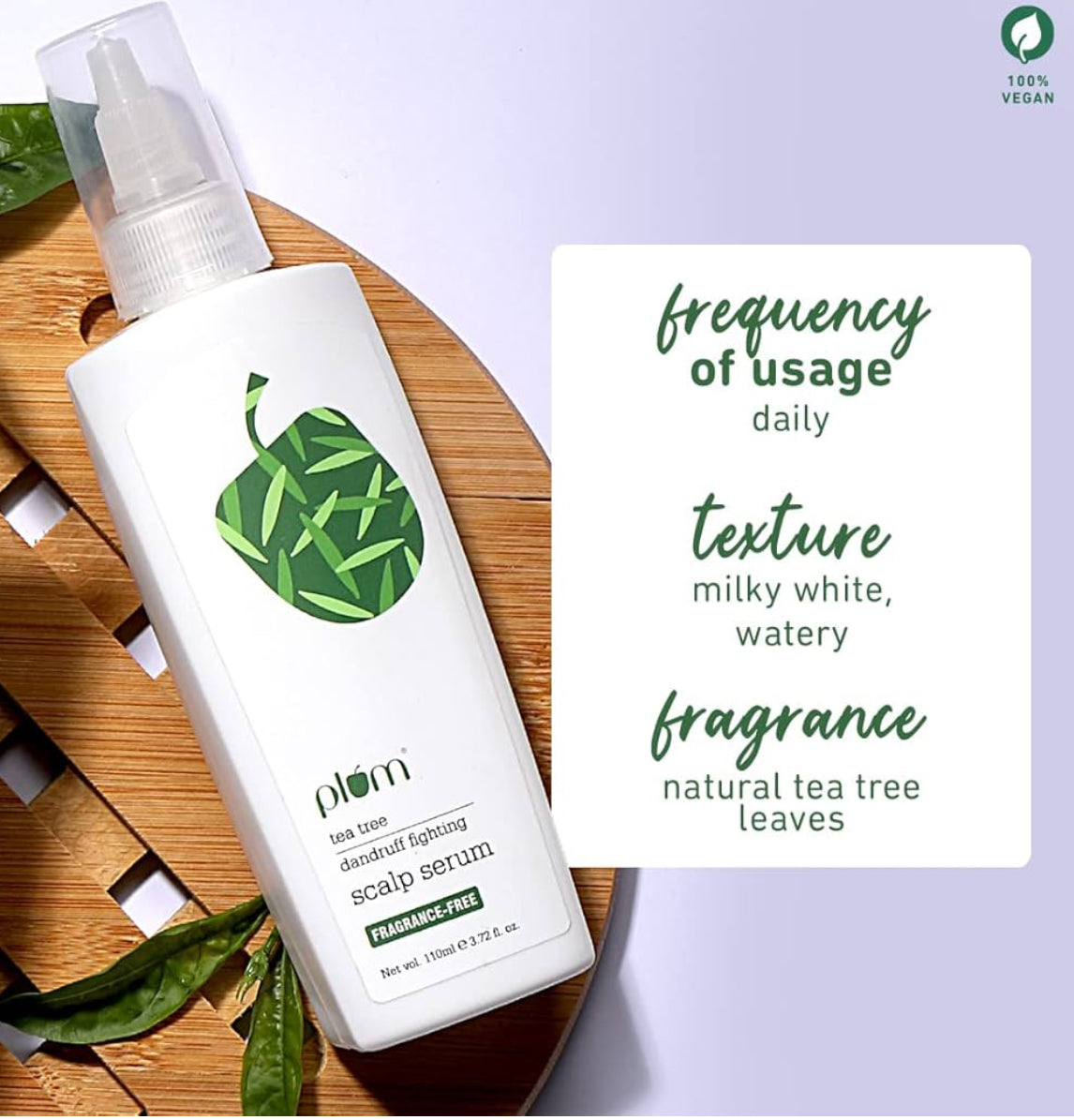 Plum Tea Tree Dandruff Fighting Scalp Serum | Anti-Dandruff Treatment for Scalp | Leave-on Serum | Reduces Itchiness & Soothes Scalp | 100% Vegan, Silicone-Free, Sulphate-Free