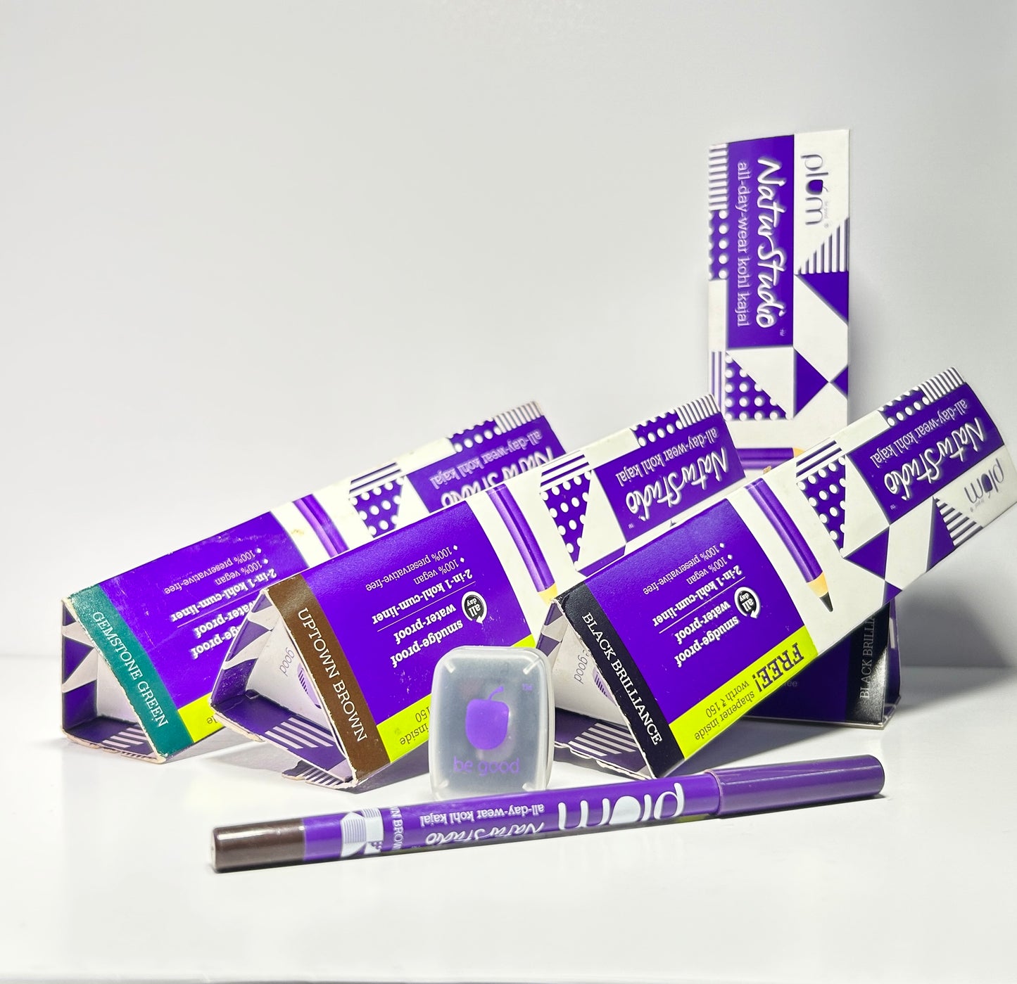 Plum Naturstudio All-Day-Wear Kajal | Water & Smudge-Proof | 24-Hour Long Stay | Intense Matte Black | Gel Finish | 2-In-1 Kajal & Eyeliner | Suitable for Sensitive Eyes & Contact Lenses | Includes Sharpener | 1.2g