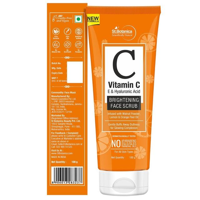 St.Botanica Vitamin C, E & Hyaluronic Acid Brightening Face Scrub, 100ml