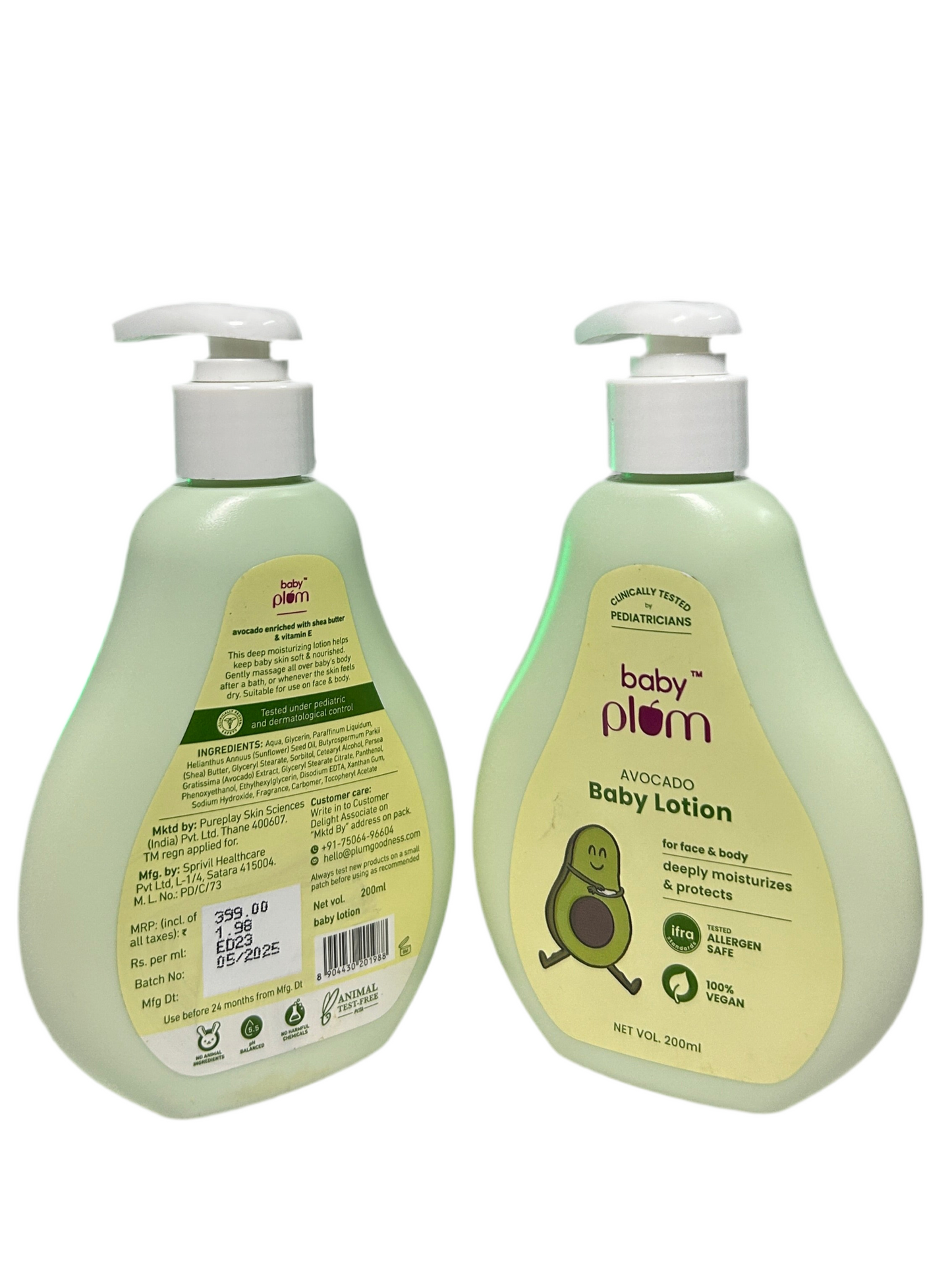 Plum Baby Plum Avocado Baby Lotion | Clinically Tested by Pediatricians | with Shea Butter & Vitamin E | Tested Allergen Safe | 200 ml | 0-4 years