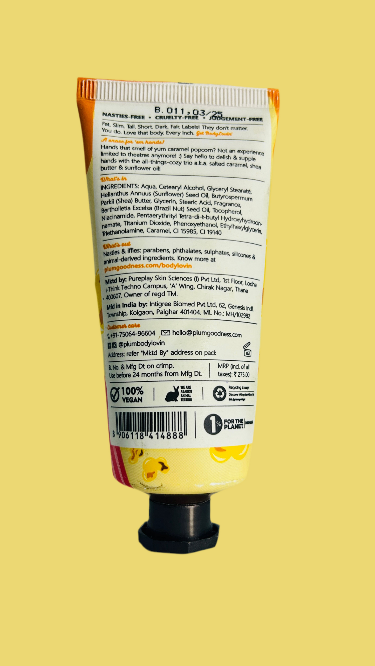 Plum BodyLovin' Caramel Popcorn Hand Cream | Moisturizing | Non-Greasy | Caramel Popcorn Fragrance