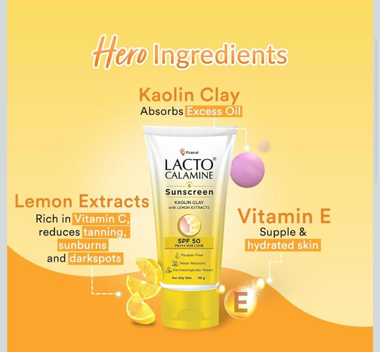 Lacto Calamine Sunscreen SPF 50 | PA +++ Sunscreen for Oily Skin | UVA – UVB Sunscreen | With Kaolin Clay and Lemon Extracts | 50 g