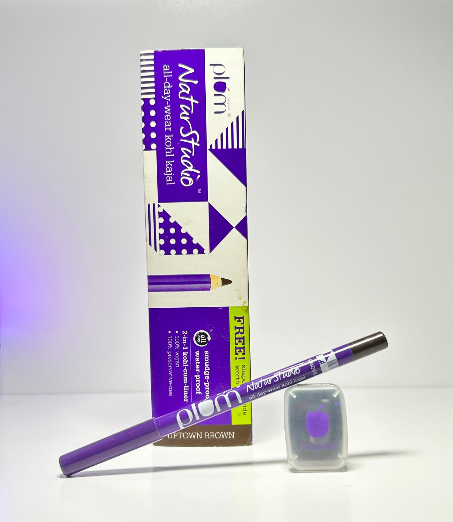 Plum Naturstudio All-Day-Wear Kajal | Water & Smudge-Proof | 24-Hour Long Stay | Intense Matte Black | Gel Finish | 2-In-1 Kajal & Eyeliner | Suitable for Sensitive Eyes & Contact Lenses | Includes Sharpener | 1.2g