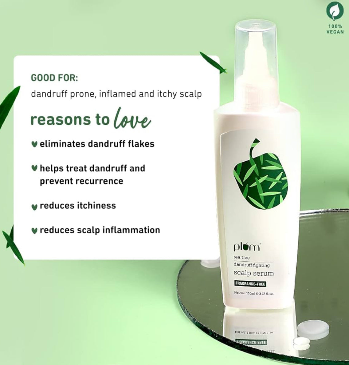 Plum Tea Tree Dandruff Fighting Scalp Serum | Anti-Dandruff Treatment for Scalp | Leave-on Serum | Reduces Itchiness & Soothes Scalp | 100% Vegan, Silicone-Free, Sulphate-Free