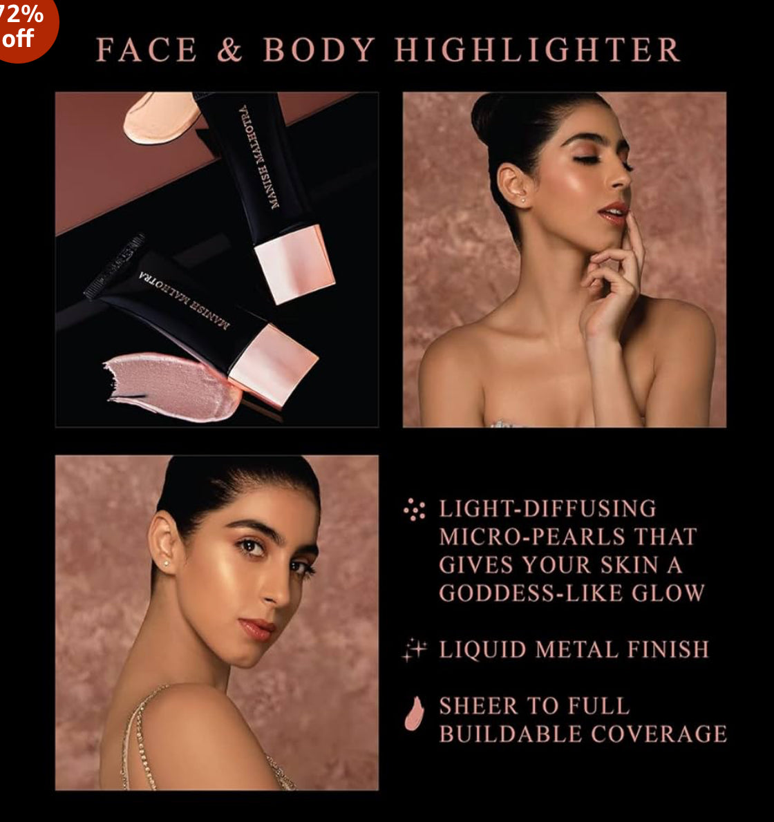 MyGlamm Manish Malhotra Face and Body Highlighter, Blaze, 15 ml