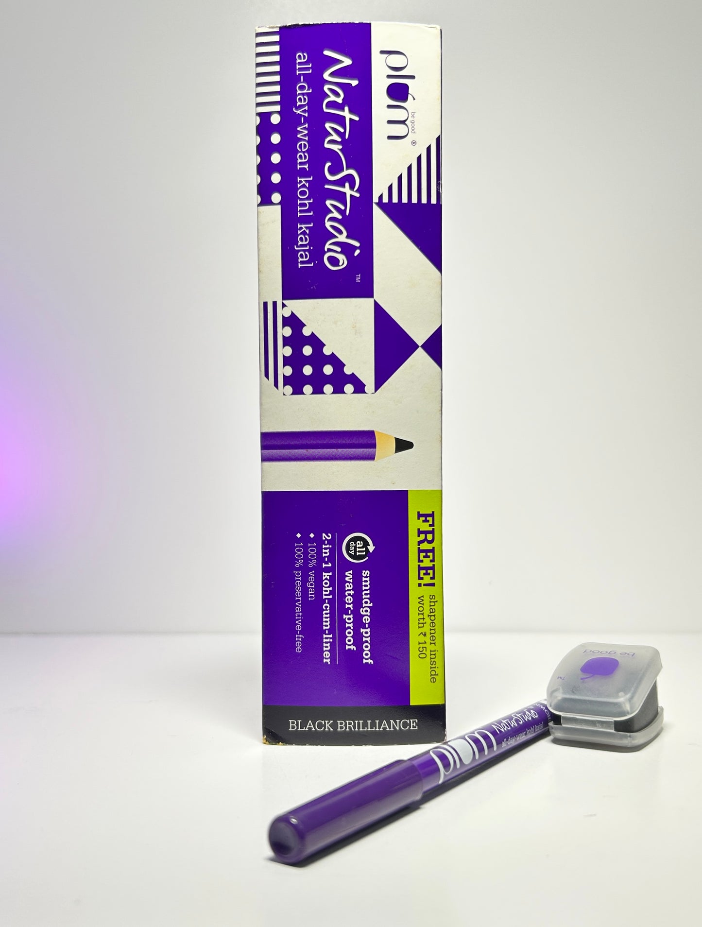 Plum Naturstudio All-Day-Wear Kajal | Water & Smudge-Proof | 24-Hour Long Stay | Intense Matte Black | Gel Finish | 2-In-1 Kajal & Eyeliner | Suitable for Sensitive Eyes & Contact Lenses | Includes Sharpener | 1.2g