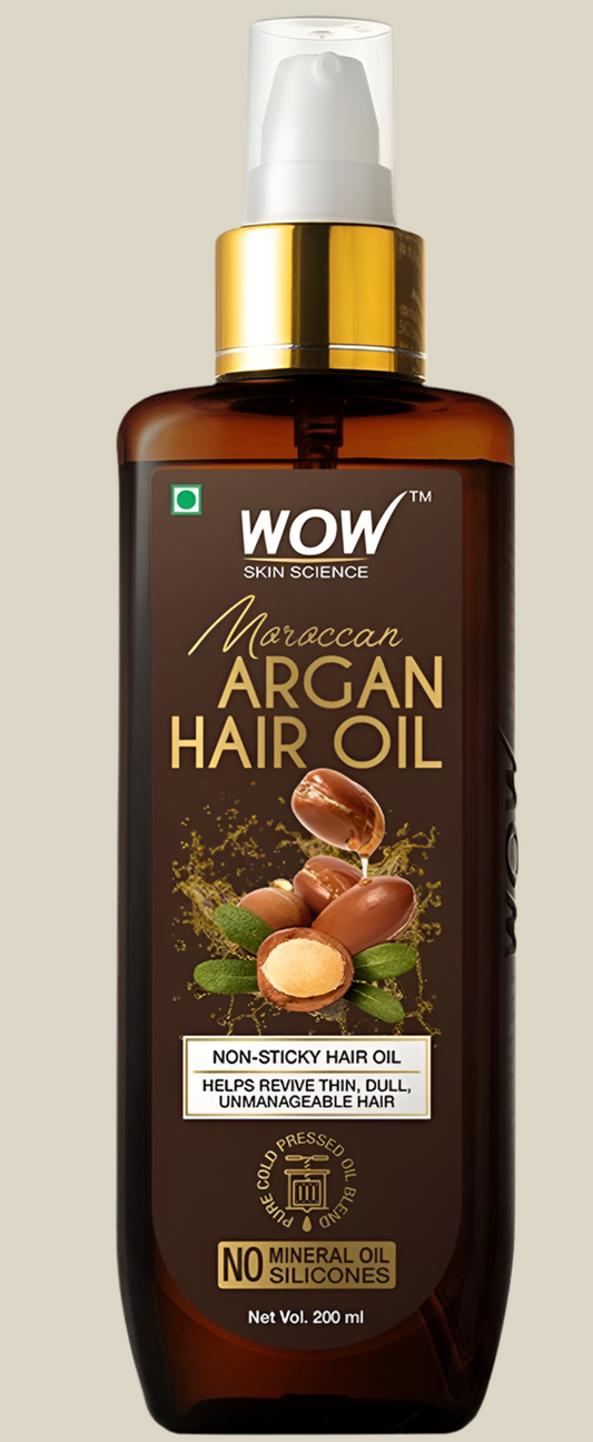 WOW Skin Science Moroccan Argan Hair Oil | For Dry, Frizzy, Damaged Hair | With 7 Cold-Pressed Oils + Vitamin E | Hair Fall Control & Growth | Lightweight, Non-Sticky | Suitable for All Hair Types – 200ml