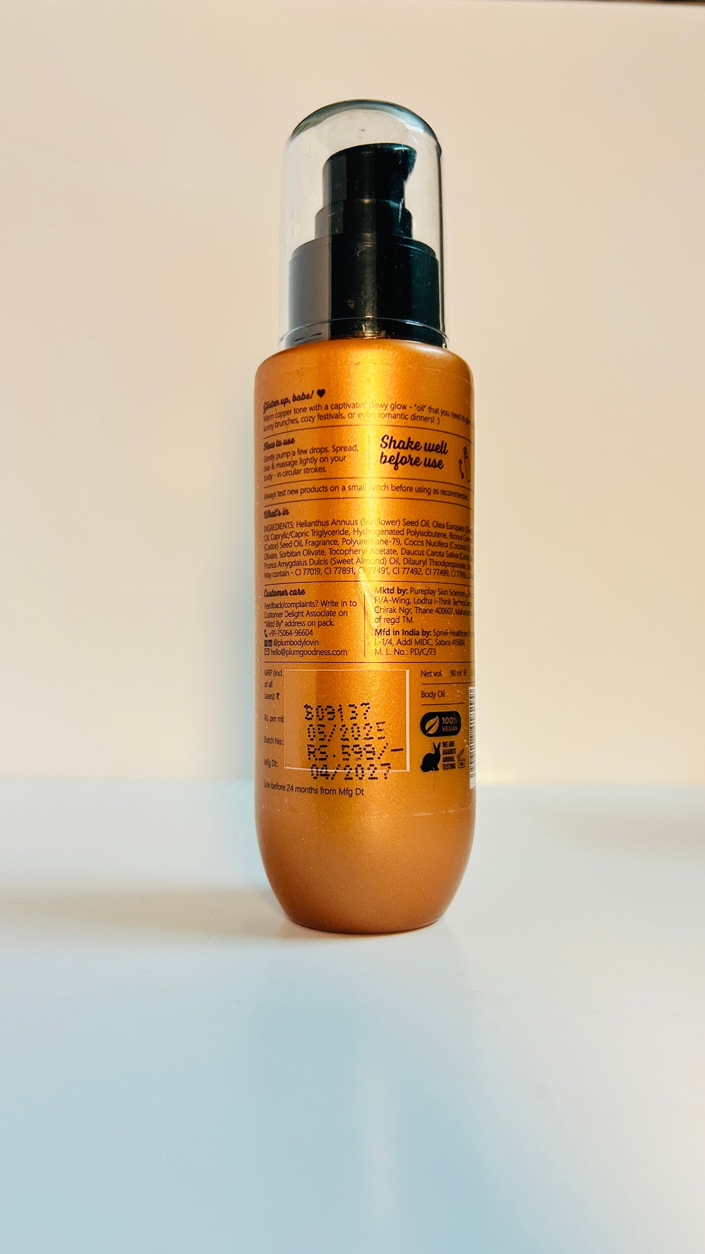 Plum BodyLovin’ Body Shimmer Oil - Copper Sheen | Intense colour payoff | Non-greasy | Long-lasting shimmer | Deep moisture |Fruity Fragrance