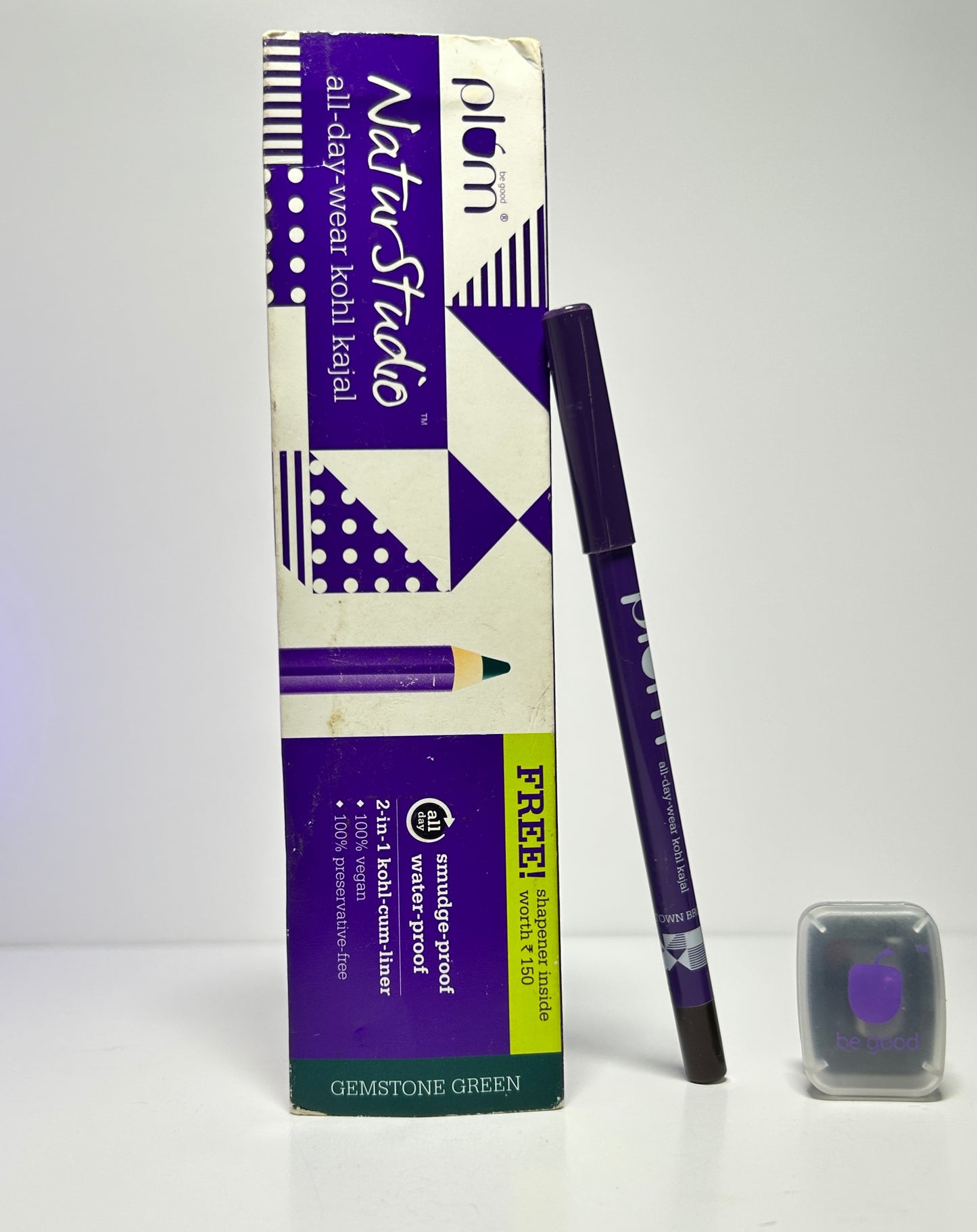 Plum Naturstudio All-Day-Wear Kajal | Water & Smudge-Proof | 24-Hour Long Stay | Intense Matte Black | Gel Finish | 2-In-1 Kajal & Eyeliner | Suitable for Sensitive Eyes & Contact Lenses | Includes Sharpener | 1.2g