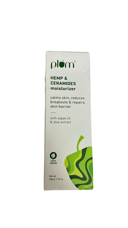 Plum Ceramides Moisturizing Cream with Hemp | Barrier Repair Face Cream | With Algae Oil & Aloe Extracts | Fights Breakouts | Soothes Inflammation | Moisturizes & Nourishes | All Skin Types | For Women & Men | 100% Vegan | 50 g