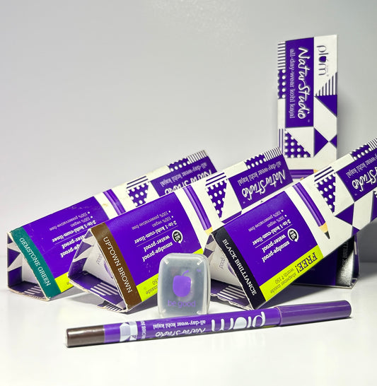 Plum Naturstudio All-Day-Wear Kajal | Water & Smudge-Proof | 24-Hour Long Stay | Intense Matte Black | Gel Finish | 2-In-1 Kajal & Eyeliner | Suitable for Sensitive Eyes & Contact Lenses | Includes Sharpener | 1.2g