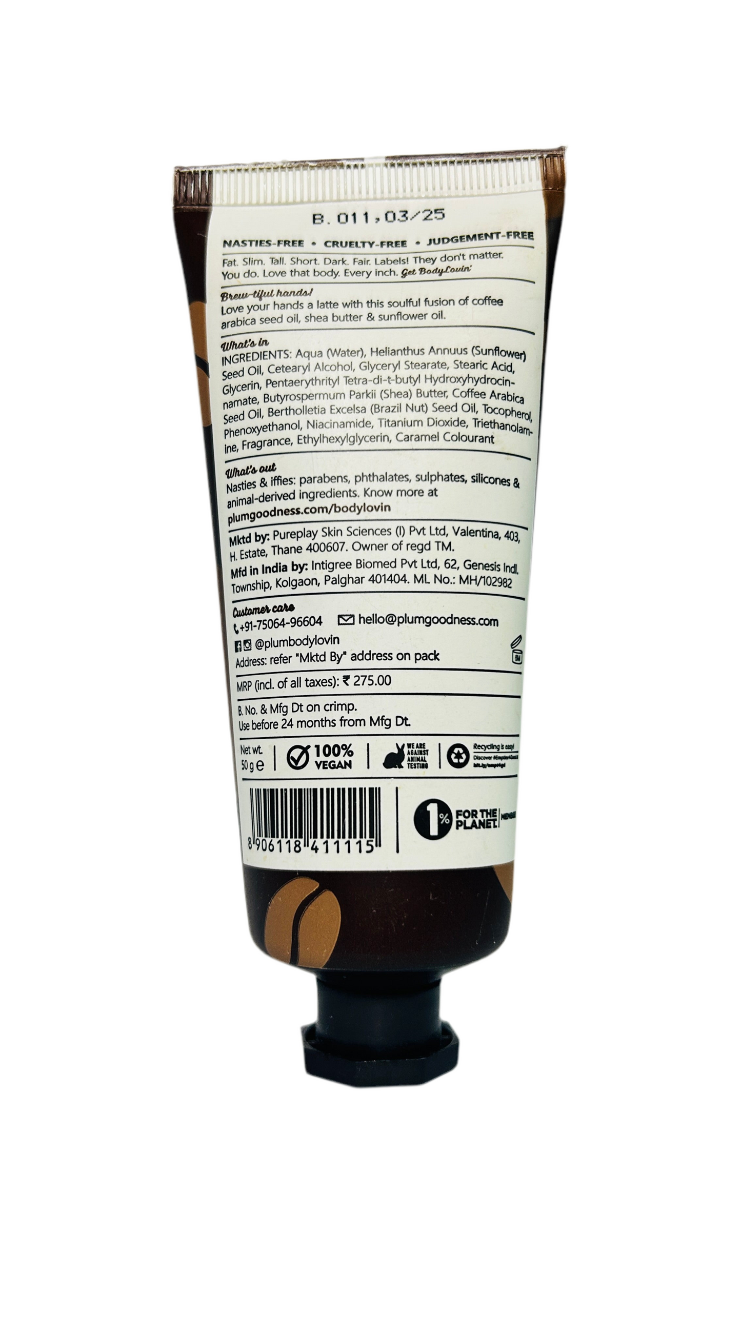 Plum BodyLovin' Coffee Wake-a-ccino Hand Cream | All Skin Types | Non-Greasy | Winter Care | 100% Vegan | Cruelty-Free