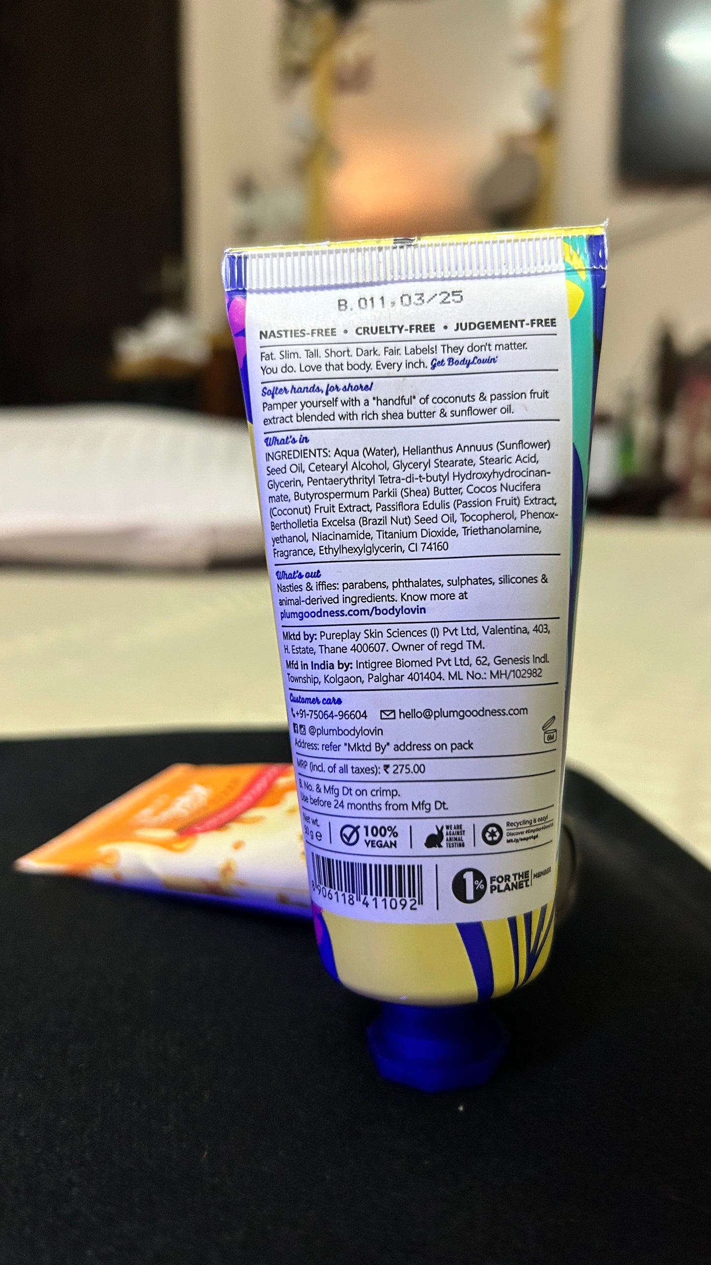 Plum Bodylovin' Non-Greasy, Beachy, Silicone and Paraben-Free, Vegan, Cruelty-Free Hawaiian Rumba Hand Cream for All Skin Types, 50 gram