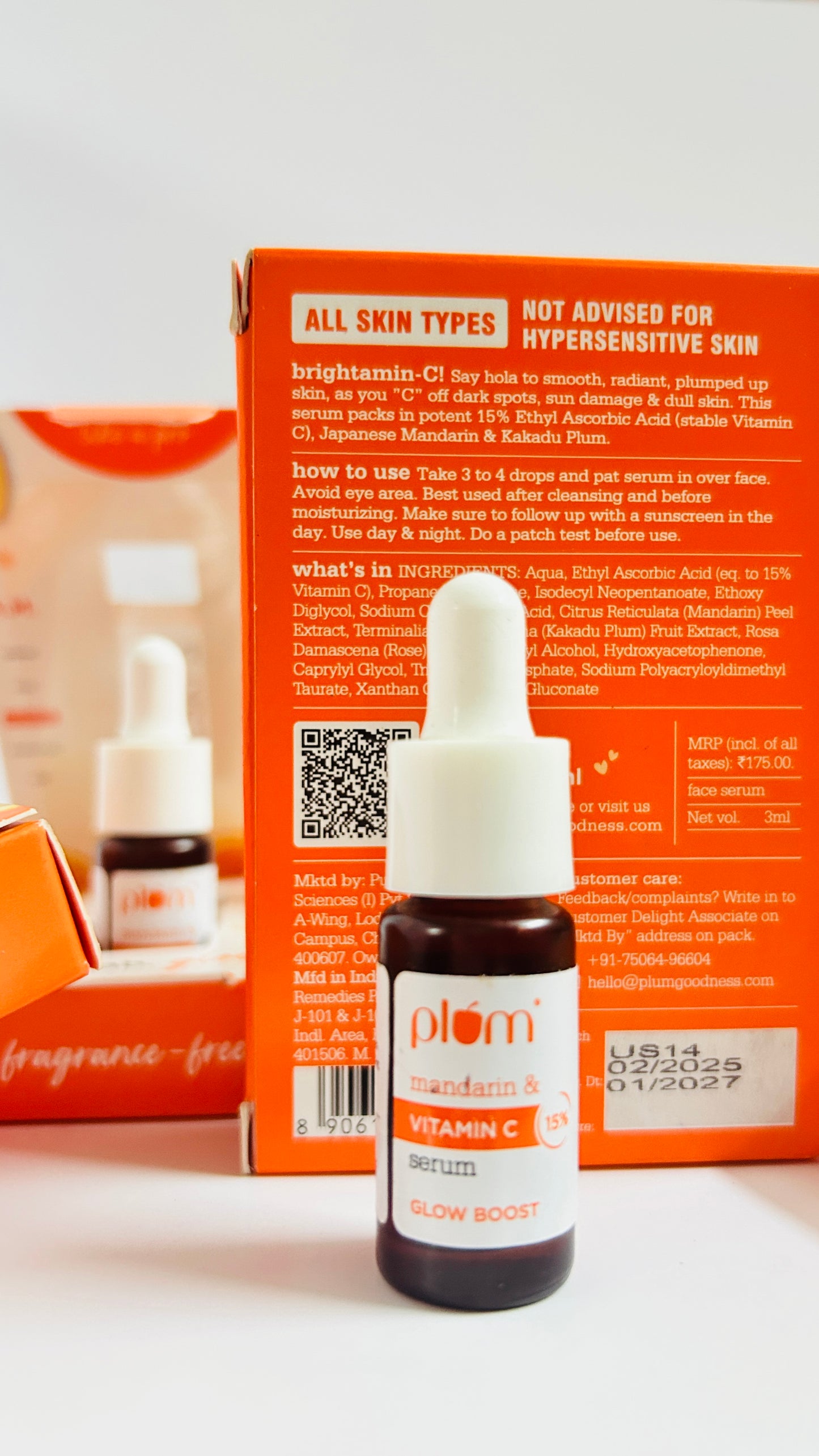 Plum 15% Vitamin C Serum for Glowing Skin mini | for Oily, Dry & Combination Skin | Reduce Pigmentation & Dark Spot |with Mandarin | Non-Irritating, Hydrating & Soothing | Face Serum for Men & Women | 3ml