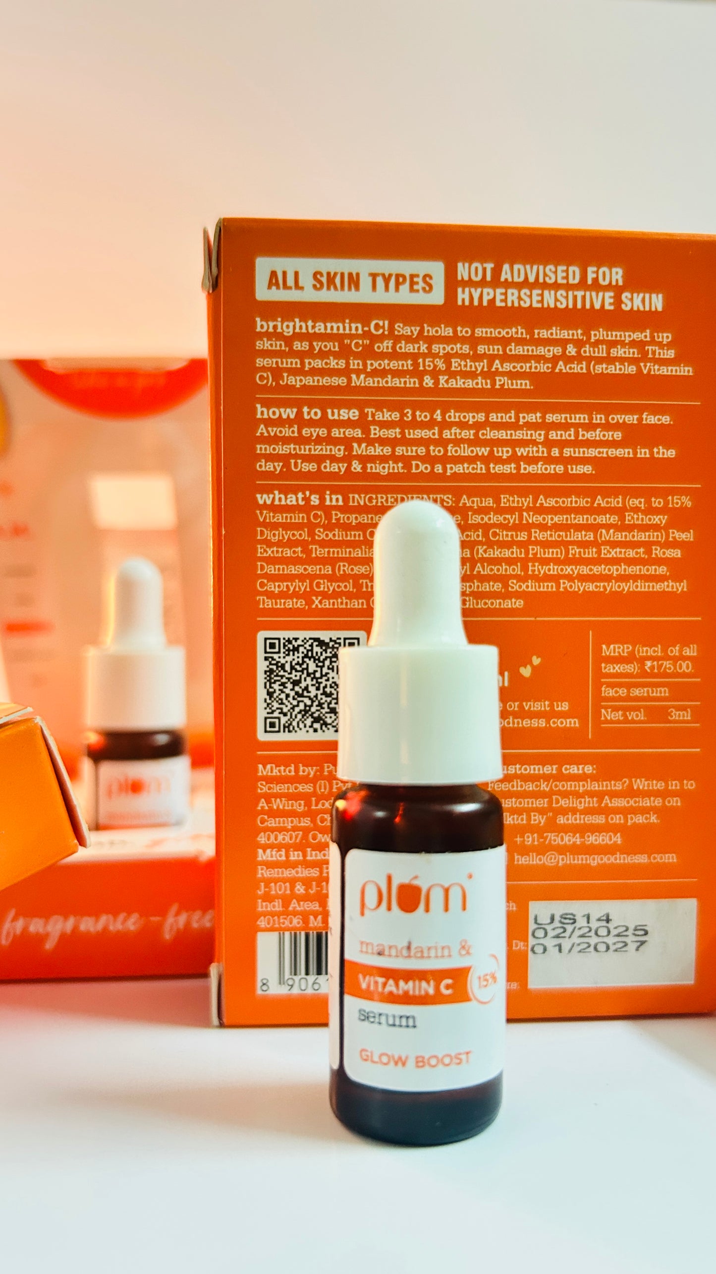 Plum 15% Vitamin C Serum for Glowing Skin mini | for Oily, Dry & Combination Skin | Reduce Pigmentation & Dark Spot |with Mandarin | Non-Irritating, Hydrating & Soothing | Face Serum for Men & Women | 3ml