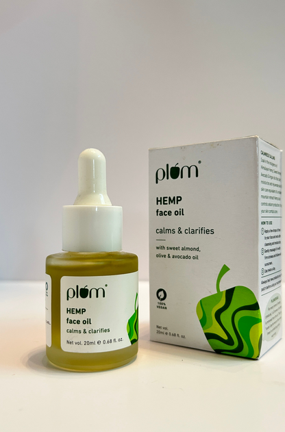 Plum Hemp Seed Face Oil | For Acne-prone skin | Calms & Soothes Inflammed Skin | Quick Absorbing | Suits most skin types | Fragrance-Free | 100% Vegan (20 ml)