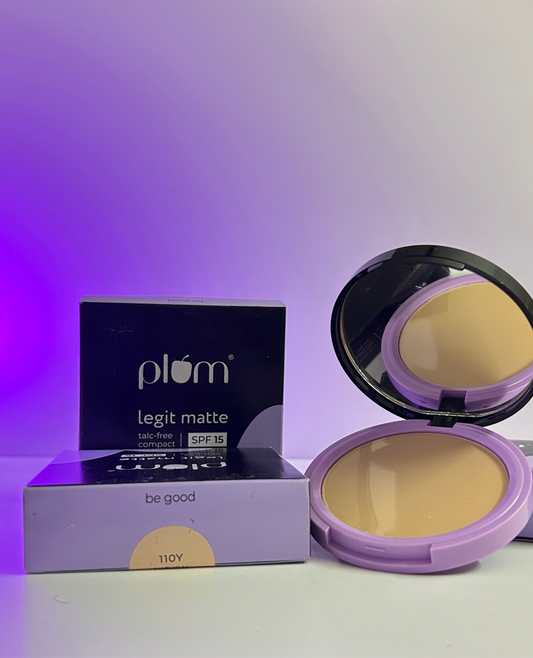 Plum Legit Matte Talc-Free Compact With SPF15 | Lightweight | Even Coverage | 100% Vegan & Cruelty Free | Natural Beige 110Y