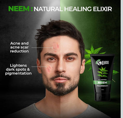 Beardo Purifying Neem Face Wash for Oil Control, 100ml | Soothes & Heals | Daily facewash for men | Face Wash For Oily Skin Acne, Pimple And Oil Control With Glowing Skin