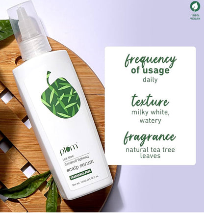 Plum Tea Tree Dandruff Fighting Scalp Serum | Anti-Dandruff Treatment for Scalp | Leave-on Serum | Reduces Itchiness & Soothes Scalp | 100% Vegan, Silicone-Free, Sulphate-Free