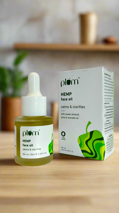 Plum Hemp Seed Face Oil | For Acne-prone skin | Calms & Soothes Inflammed Skin | Quick Absorbing | Suits most skin types | Fragrance-Free | 100% Vegan (20 ml)