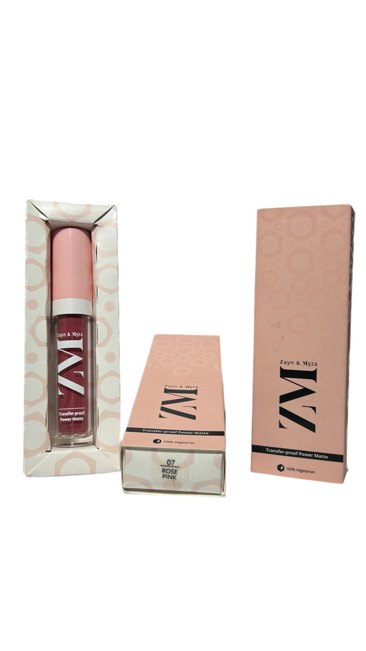 ZM Zayn & Myza Transfer-Proof Power Matte Finish Lip Colour I Smudge Proof & Water Resistant I Light Weight & Extremely Smooth Formula I Vegan - Rose Pink, 6 ml
