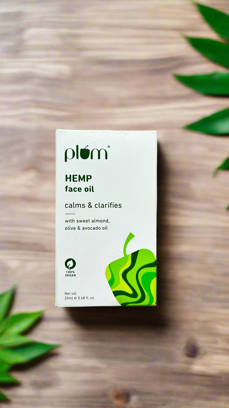 Plum Hemp Seed Face Oil | For Acne-prone skin | Calms & Soothes Inflammed Skin | Quick Absorbing | Suits most skin types | Fragrance-Free | 100% Vegan (20 ml)