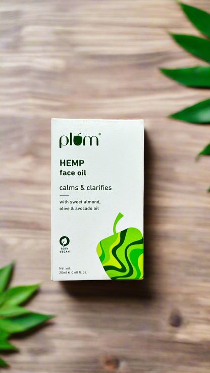 Plum Hemp Seed Face Oil | For Acne-prone skin | Calms & Soothes Inflammed Skin | Quick Absorbing | Suits most skin types | Fragrance-Free | 100% Vegan (20 ml)