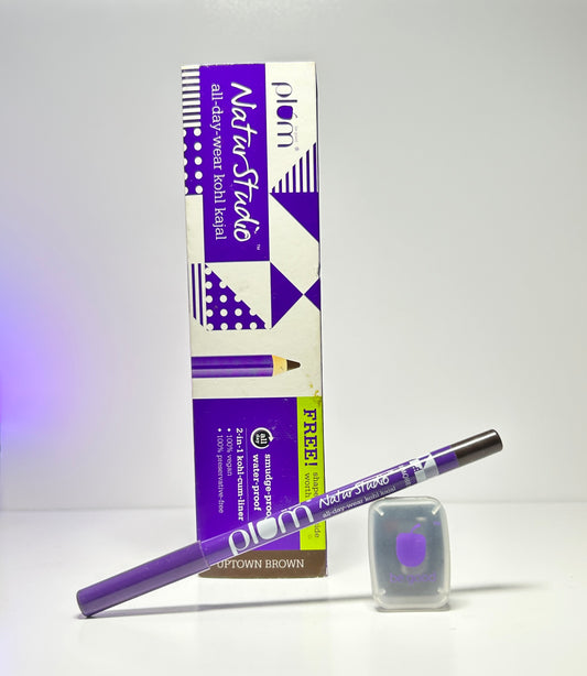 Plum Naturstudio All-Day-Wear Kajal | Water & Smudge-Proof | 24-Hour Long Stay | Intense Matte Black | Gel Finish | 2-In-1 Kajal & Eyeliner | Suitable for Sensitive Eyes & Contact Lenses | Includes Sharpener | 1.2g