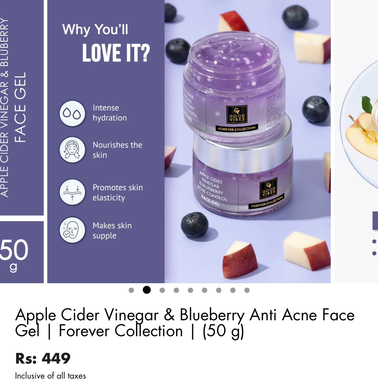 GOOD VIBES - Apple Cider Vinegar & Blueberry Anti Acne Face Gel | Forever Collection | (50 g)