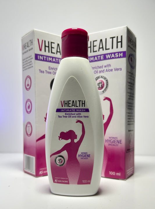 VHealth Intimate Hygiene Liquid Wash with Tea Tree Oil & Aloe Vera, Prevents Dryness, Itchiness & Irritation, Bad Odour, Balances PH, Paraben/Sulfate Free, Clear, 100 ml