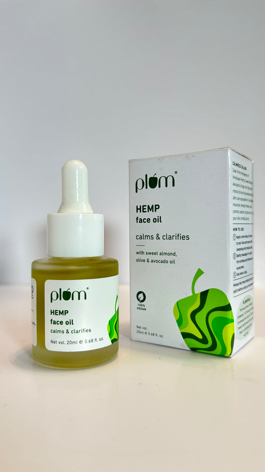 Plum Hemp Seed Face Oil | For Acne-prone skin | Calms & Soothes Inflammed Skin | Quick Absorbing | Suits most skin types | Fragrance-Free | 100% Vegan (20 ml)