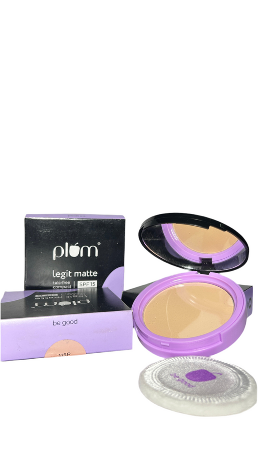 Plum Legit Matte Talc-Free Compact With SPF15 | Lightweight | Even Coverage | 100% Vegan & Cruelty Free |115P Pinched blush