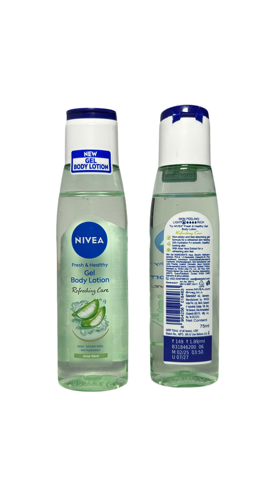 NIVEA Gel Body Lotion 75ml | Aloe Vera | Refreshing Care For 24H Hydration | Non-Sticky | Fast Absorbing for Fresh And Healthy Skin