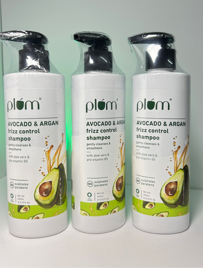 Plum Avocado & Argan Frizz Control Shampoo for curly, wavy, frizzy hair| With Argan Oil, Avocado Oil, Aloe Vera Extract | Reduces Frizz, Retains moisture, conditions strands 250ml