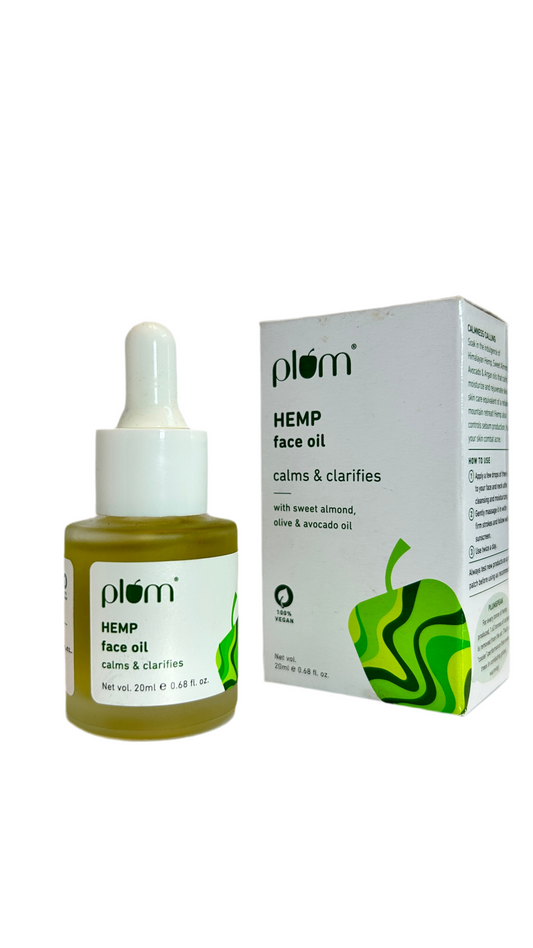 Plum Hemp Seed Face Oil | For Acne-prone skin | Calms & Soothes Inflammed Skin | Quick Absorbing | Suits most skin types | Fragrance-Free | 100% Vegan (20 ml)