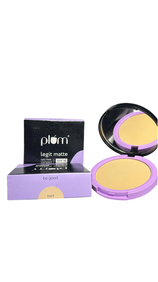 Plum Legit Matte Talc-Free Compact With SPF15 | Lightweight | Even Coverage | 100% Vegan & Cruelty Free | Natural Beige 110Y