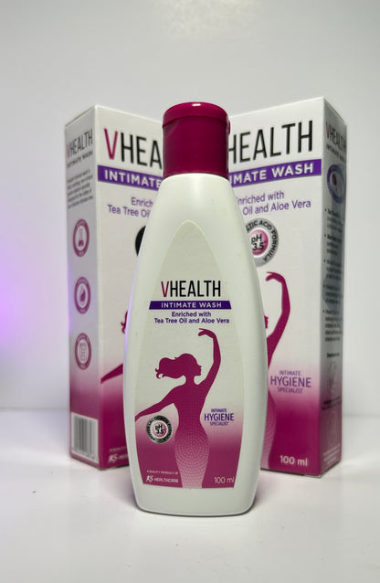VHealth Intimate Hygiene Liquid Wash with Tea Tree Oil & Aloe Vera, Prevents Dryness, Itchiness & Irritation, Bad Odour, Balances PH, Paraben/Sulfate Free, Clear, 100 ml
