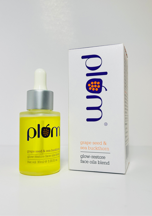 Plum Grape Seed & Sea Buckthorn Glow-Restore Face Oils Blend | Best Face Oil for Glowing Skin | Blend of 10 Natural Oils | 99.8% Natural & 100% Vegan | 30ml