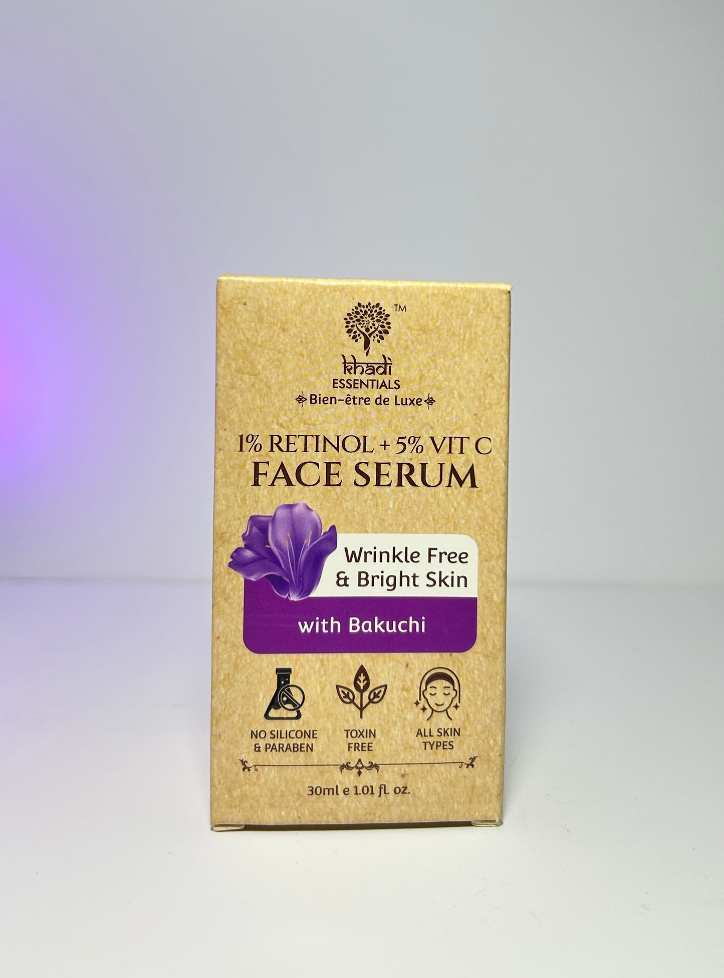 Khadi Essentials 1% Retinol & 5% Vitamin C Face Serum with Bakuchi Extracts for Bright Skin | Reduces Fine Lines, Wrinkles & Pigmentation | for All Skin Type - 30ml
