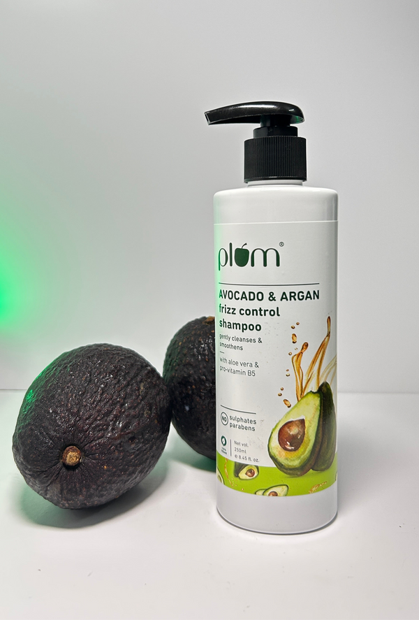 Plum Avocado & Argan Frizz Control Shampoo for curly, wavy, frizzy hair| With Argan Oil, Avocado Oil, Aloe Vera Extract | Reduces Frizz, Retains moisture, conditions strands 250ml