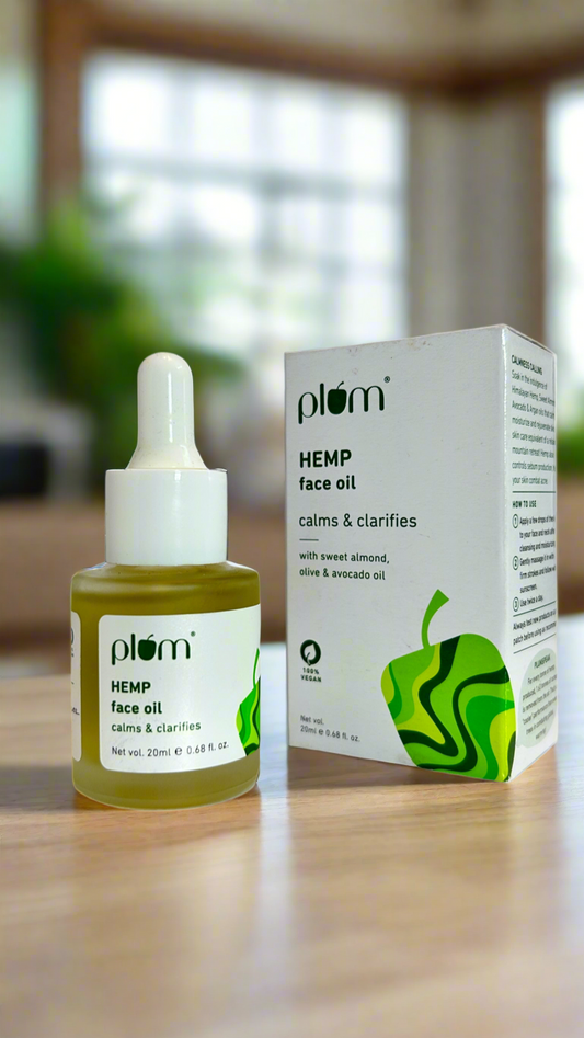 Plum Hemp Seed Face Oil | For Acne-prone skin | Calms & Soothes Inflammed Skin | Quick Absorbing | Suits most skin types | Fragrance-Free | 100% Vegan (20 ml)