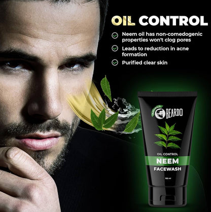 Beardo Purifying Neem Face Wash for Oil Control, 100ml | Soothes & Heals | Daily facewash for men | Face Wash For Oily Skin Acne, Pimple And Oil Control With Glowing Skin