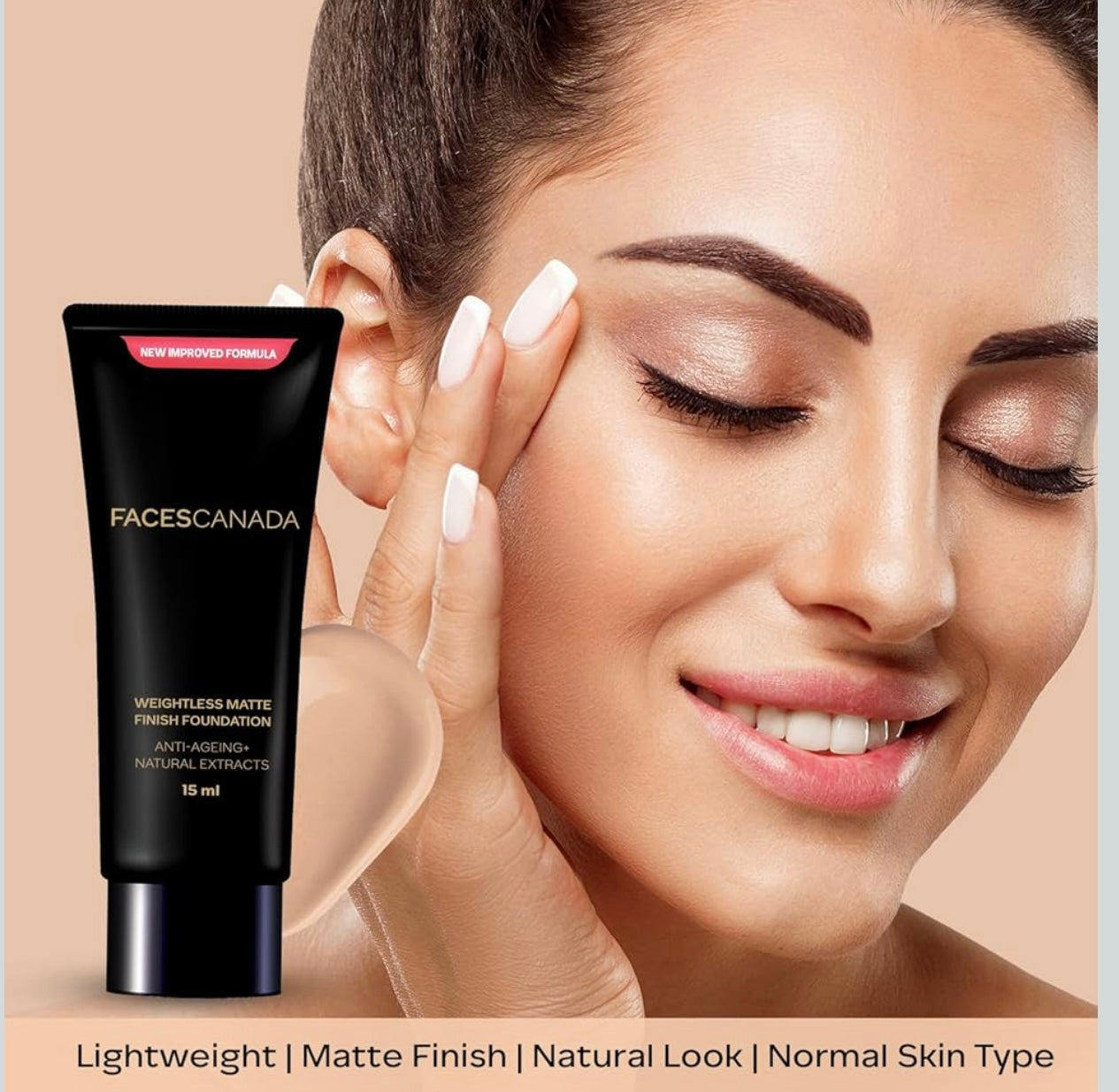FACESCANADA Weightless Matte Finish Foundation - Sand, 15ml or 18ml | Lightweight | Natural Finish | Anti-Ageing | Non-Clog Pores | Enriched With Olive Seed Oil, Grape Extract, Shea Butter | Shade : Sand