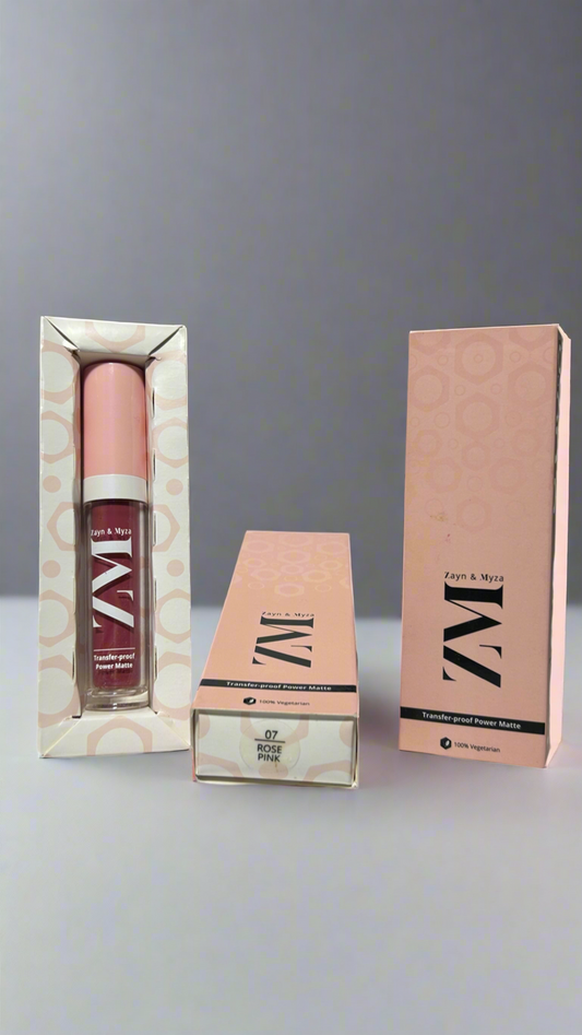 ZM Zayn & Myza Transfer-Proof Power Matte Finish Lip Colour I Smudge Proof & Water Resistant I Light Weight & Extremely Smooth Formula I Vegan - Rose Pink, 6 ml